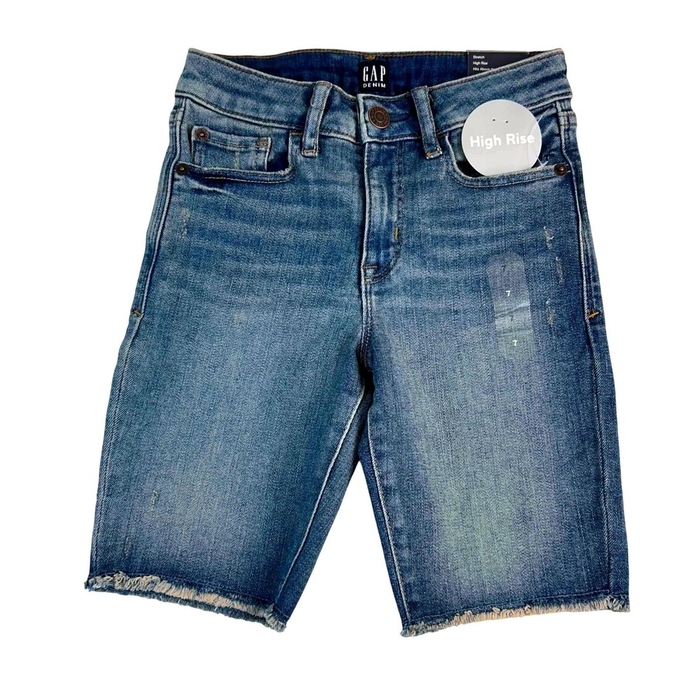 Gap Kids Girls Blue Stretch High Rise Bermuda Denim Shorts Size 7 NWT